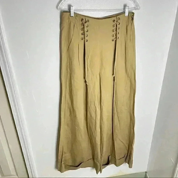 NEW Ulla Johnson Gaucho Trouser Khaki Linen Blend Wide Leg High Waist Minimalist - Picture 2 of 8